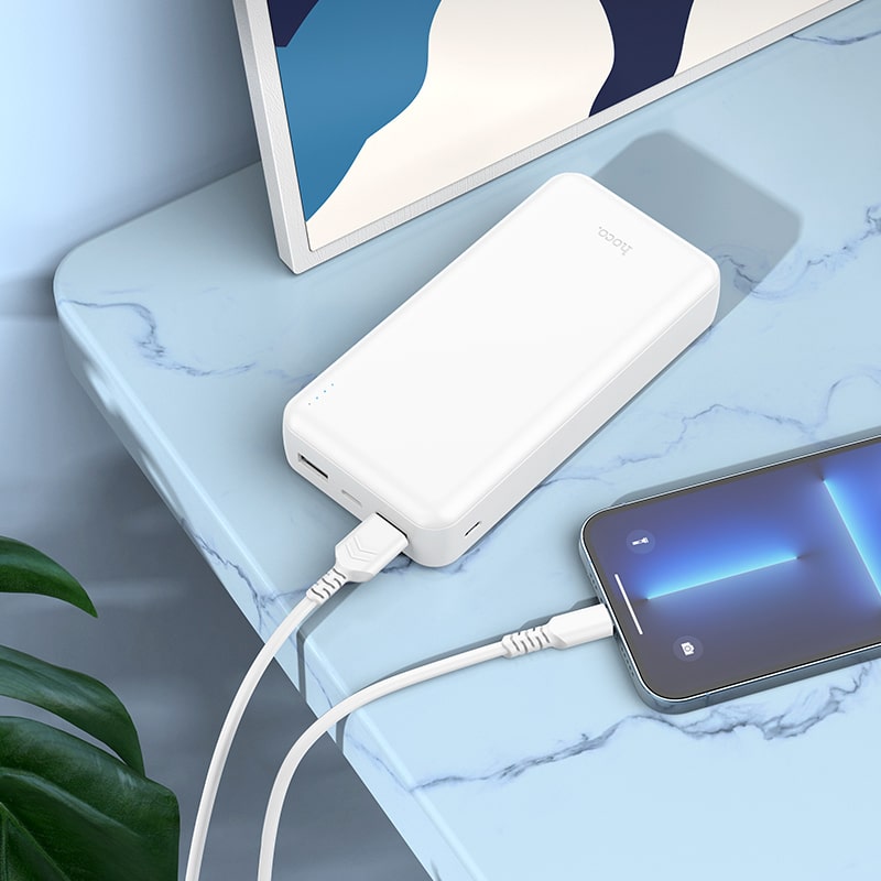 Аккумулятор внешний универсальный Hoco J100A 20000 mAh High-ranking power bank (2USB:5V-2.1A) Белый