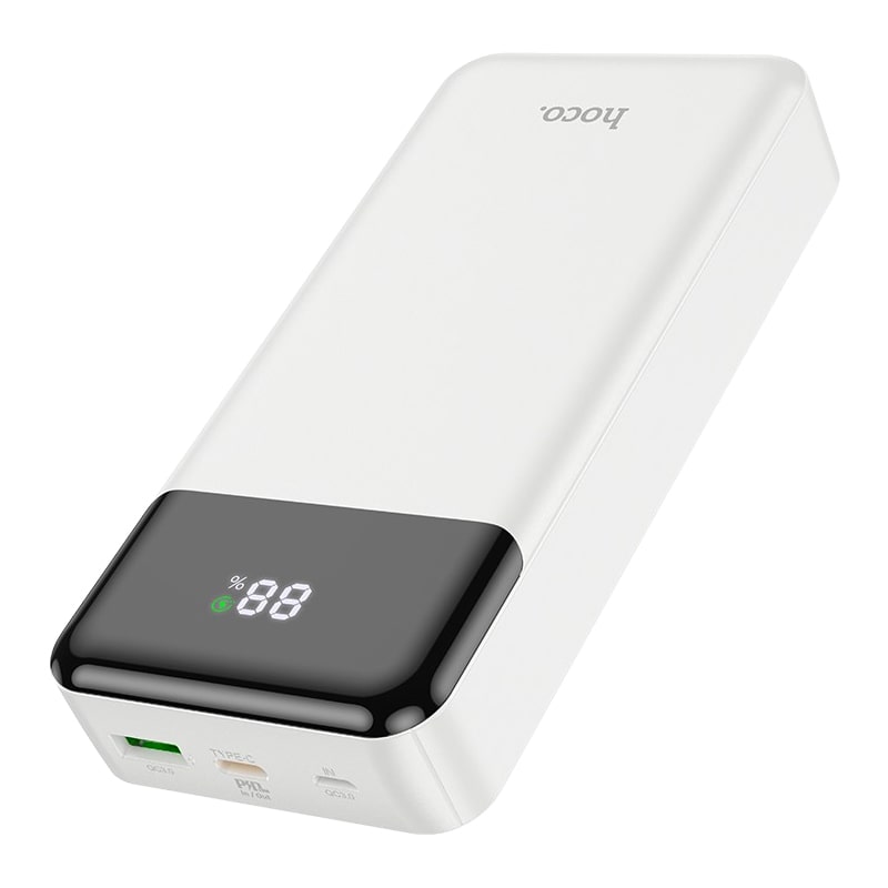 Аккумулятор внешний универсальный Hoco J102A 20000 mAh Cool figure PD22.5W+QC3.0 power bank (2USB:5V-4.5A/ Type-C: 5V-2.4A) Белый