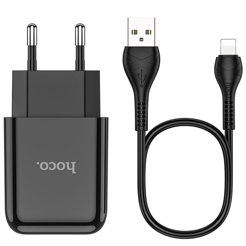 Адаптер питания Hoco N2 Vigour single port charger с кабелем Lightning (USB: 5V max 2.1A) Черный