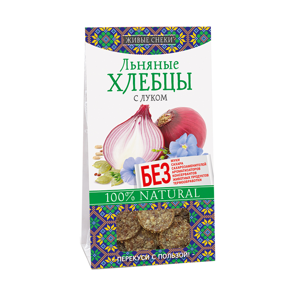 Хлебцы льняные "С луком" Живые снеки 50 г