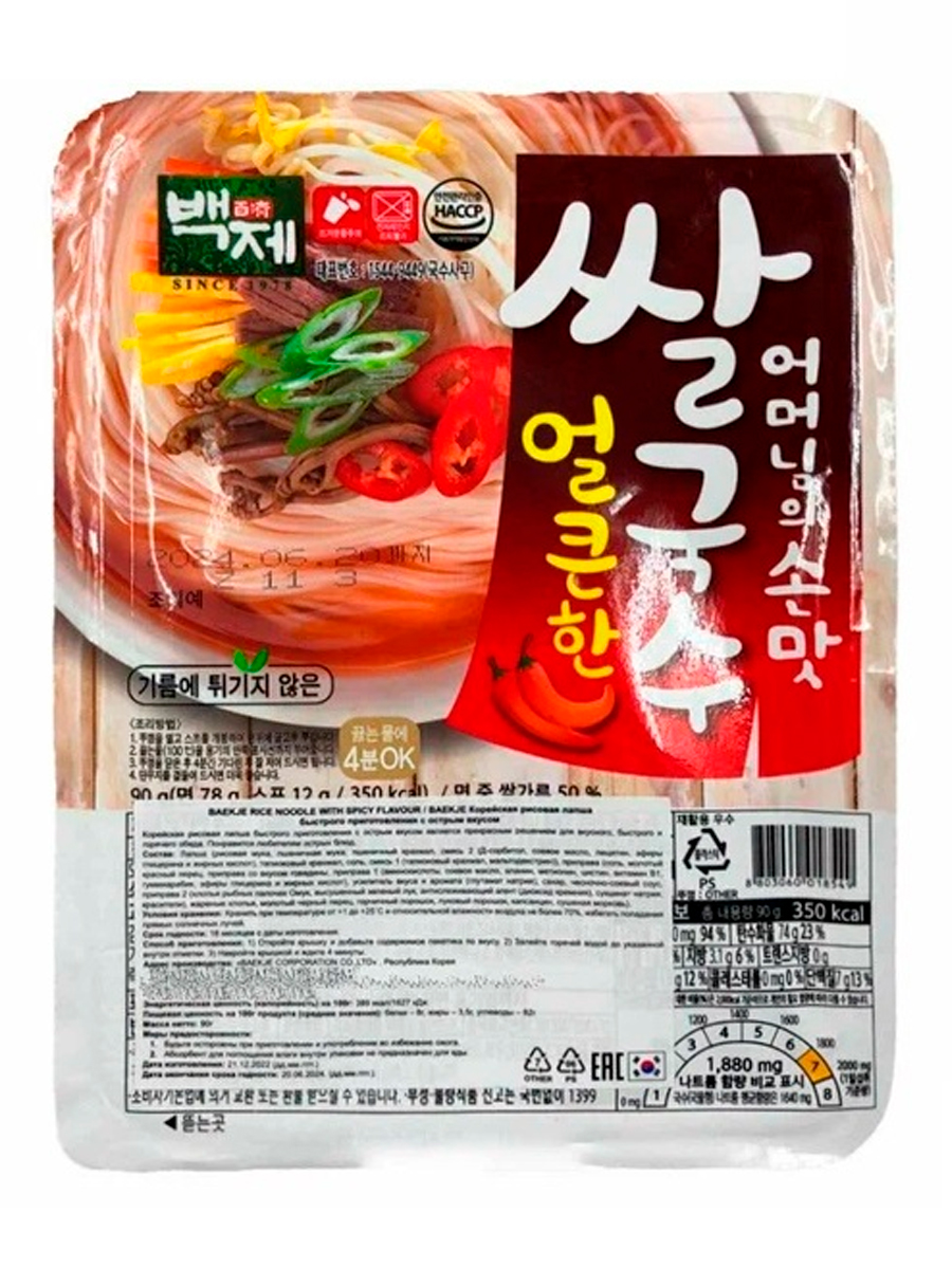 BAEKJE Rice noodle with spicy flavour Лапша быстрого приготовления с острым вкусом 92г