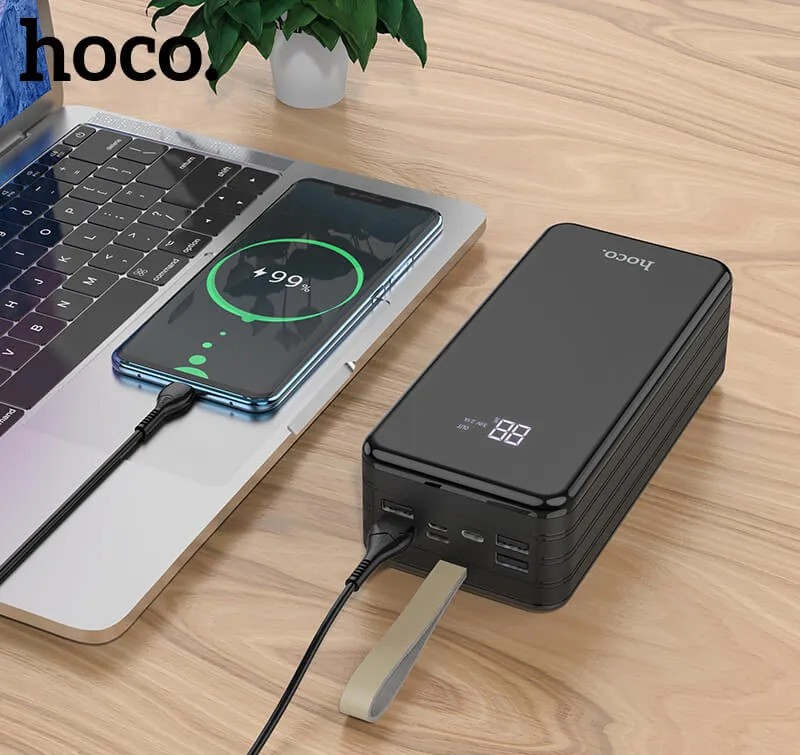 Аккумулятор внешний универсальный Hoco DB11 Plus 50000 mAh Power bank with LED light and lanyard (2USB:5V-2.1A) Черный