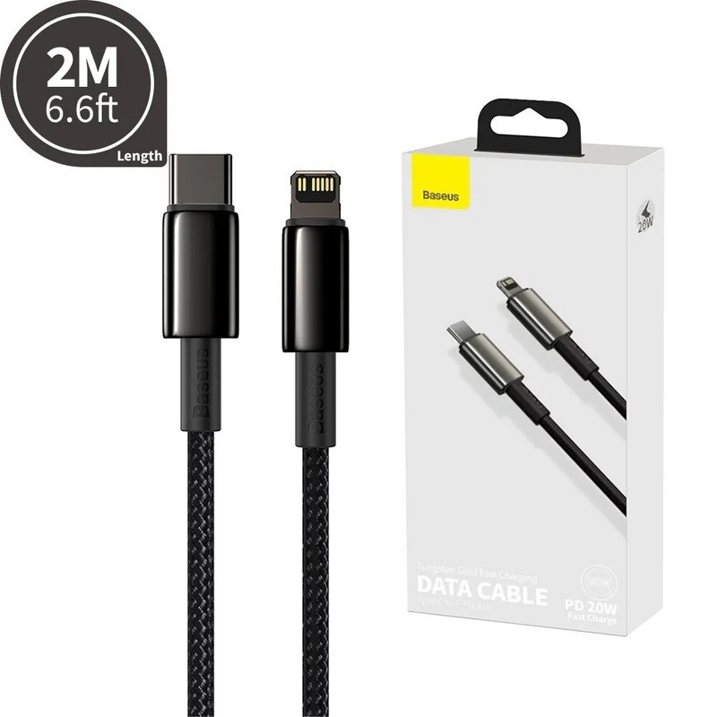 USB дата-кабель Baseus Tungsten Gold Fast Charging Data Cable Type-C - Lightning 20W (CATLWJ-A01) 2.0м Черный