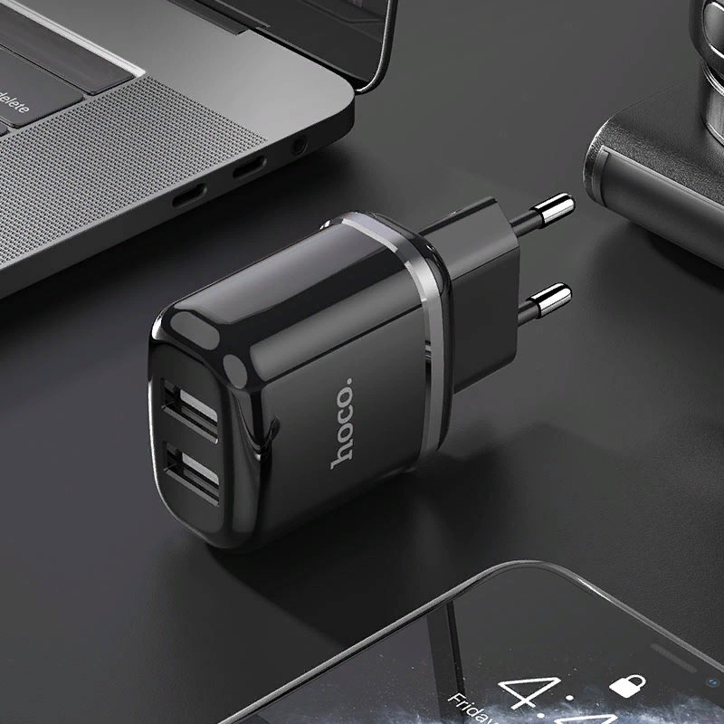 Адаптер питания Hoco N4 Aspiring dual port charger Apple&Android (2USB: 5V max 2.4A) Черный