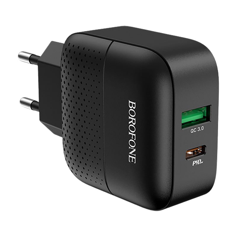 Адаптер питания BOROFONE BA46A Premium PD+QC 3.0 fast Charger (USB: 5V max 3.0A/ 18Вт) Черный