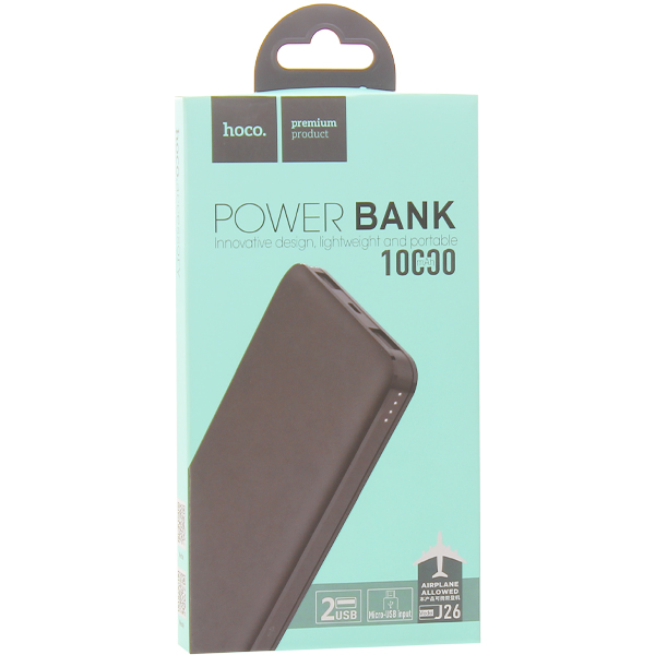 Аккумулятор внешний универсальный Hoco J26 10000 mAh Simple Energy Mobile Power bank (2USB: 5V-2.1A) Черный