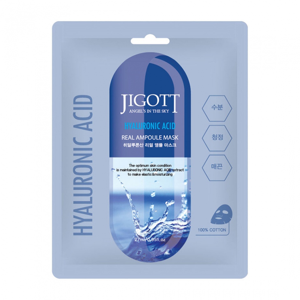 JIGOTT HYALURONIC ACID REAL AMPOULE MASK Тканевая маска для лица с гиалуроновой кислотой