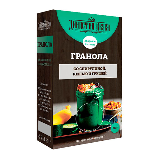 Гранола со спирулиной, кешью и грушей Династия Вкуса 210 г