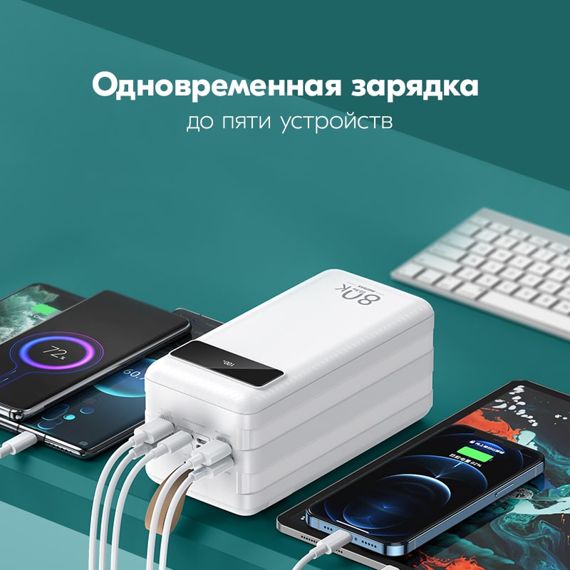 Аккумулятор внешний универсальный Remax RPP-266 80000 mAh Juneng series Super Fast Charg 22.5W/PD20W/QC3.0 power bank (4USB:5V-3.0A Max) Белый