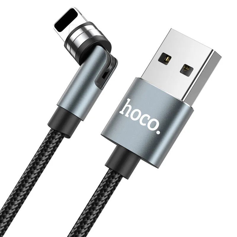 USB дата-кабель Hoco U94 Universal Magnetic + Rotating charging data cable for Lightning (1.2м) (2.4A) Черный