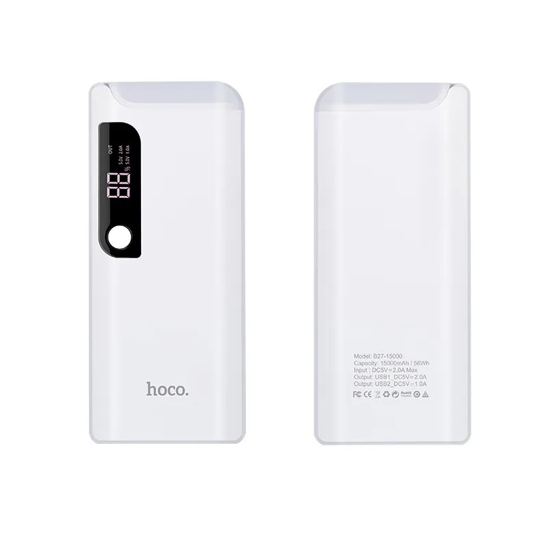 Аккумулятор внешний универсальный Hoco B27-15000 mAh Pusi Power Bank (2USB: 5V-2.0A) White Белый