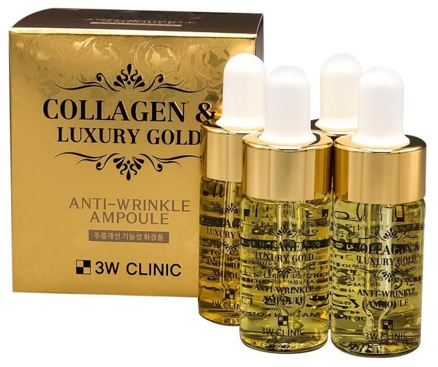 3W CLINIC Collagen & Luxury Gold Anti Wrinkle Ampoule Сыворотка с золотом и коллагеном