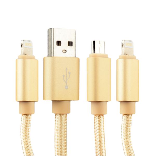 USB дата-кабель COTECi M8 Lightning(х2)+MicroUSB Cable CS2110-GD (1.2м) Золотистый