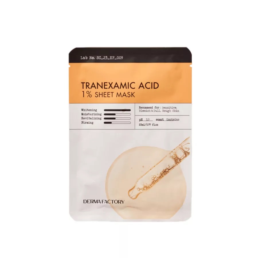 Derma Factory TRANEXAMIC ACID 1% SHEET MASK Выравнивающая тон кожи тканевая маска с транексамовой кислотой 23мл