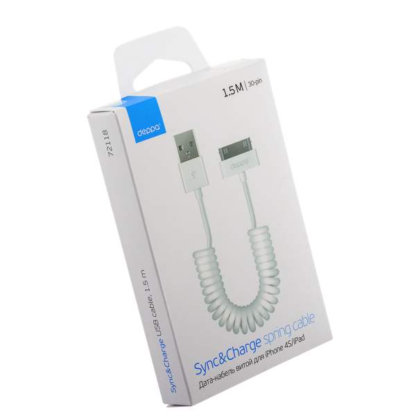 USB дата-кабель Deppa D-72118 витой 30-pin для iPad 3/ iPad 2/ iPad/ iPhone 4s/ 4/ 3G/ 3Gs/ iPod 1.5м Белый