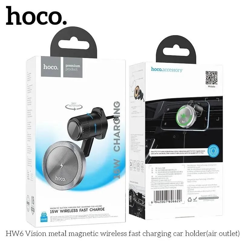 Автомобильное беспроводное зарядное устройство Hoco HW6 (5V/ 2.4A, 9V/ 2.0A 15W) Черный