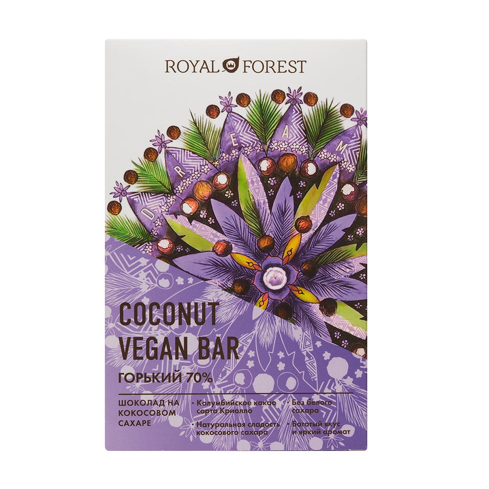 Шоколад горький 70% "Vegan Coconut Bar" Royal Forest 50 г