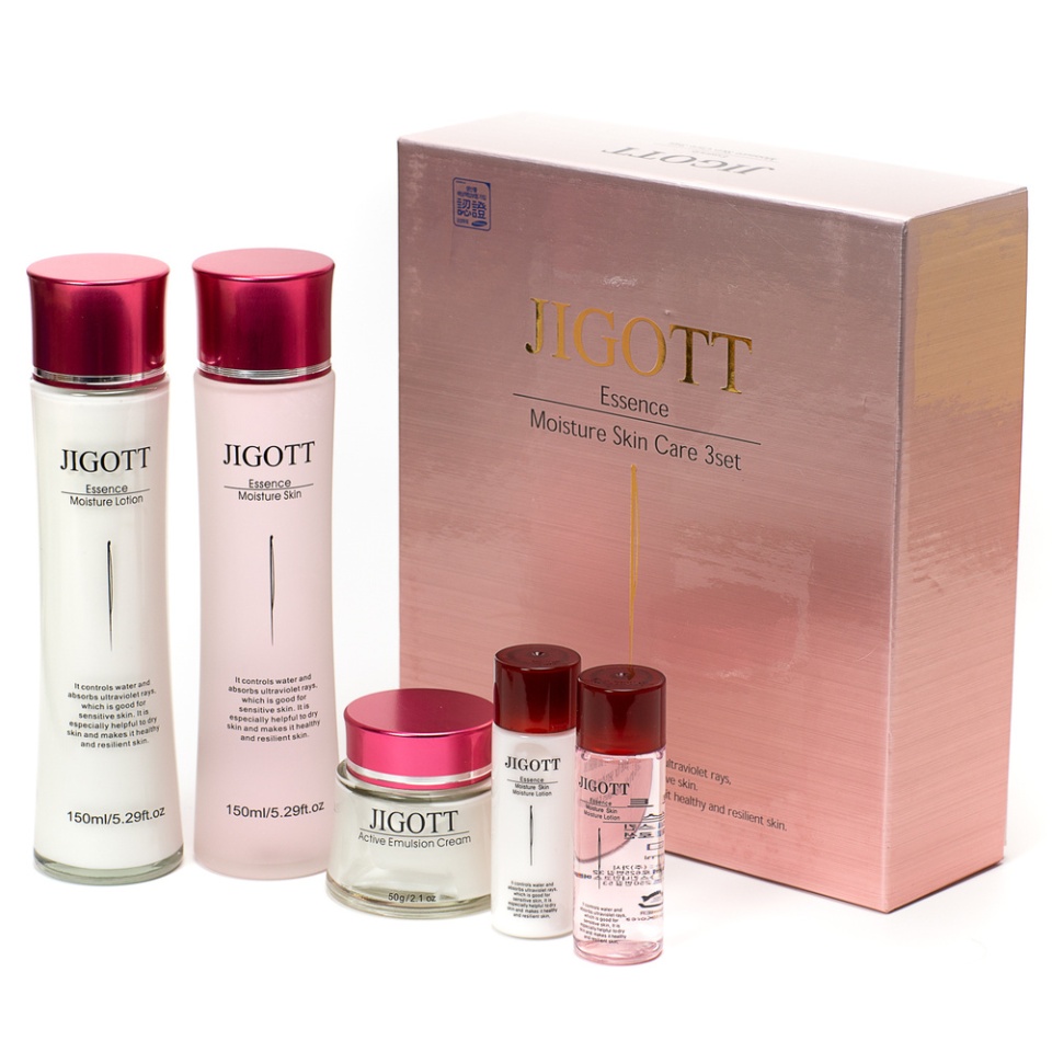 JIGOTT ESSENCE MOISTURE SKIN CARE 3SET Набор: Увлажняющий тонер для лица, Увлажняющая и успокаивающая эмульсия-крем, Увлажняющий лосьон для лица  150м