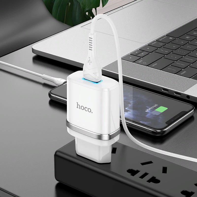 Адаптер питания Hoco N1 Ardent single port charger с кабелем Lightning (USB: 5V max 2.4A) Белый