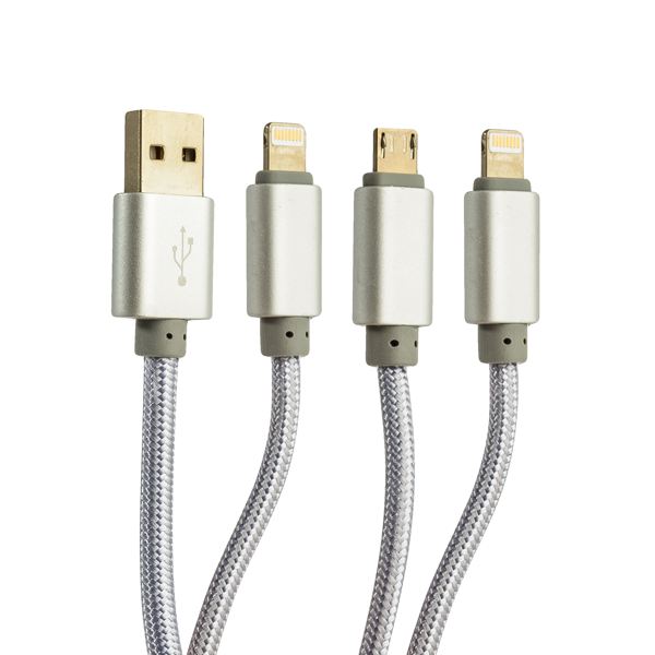 USB дата-кабель COTECi M8 Lightning(х2)+MicroUSB Cable CS2110-TS (1.2м) Серебристый