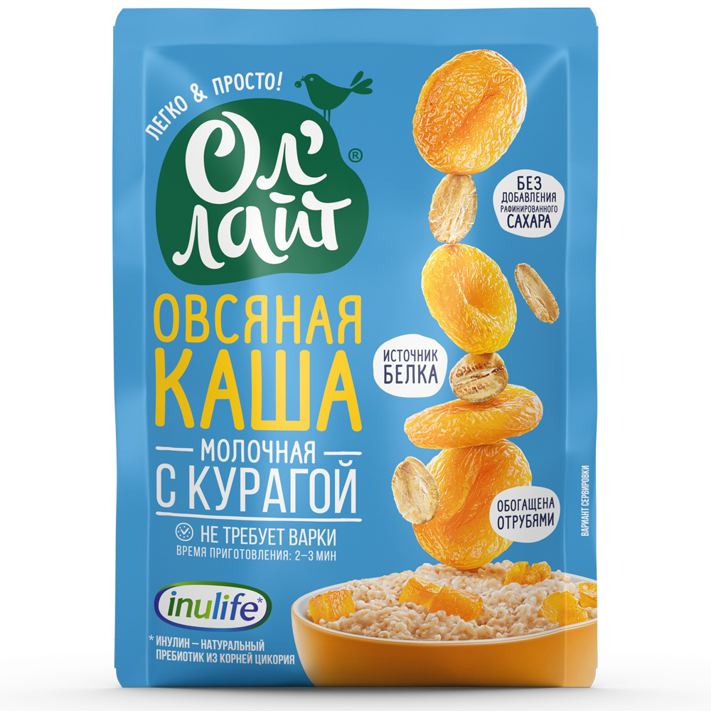 Каша овсяная молочная "С курагой", быстрого приготовления Ол'Лайт 40 г