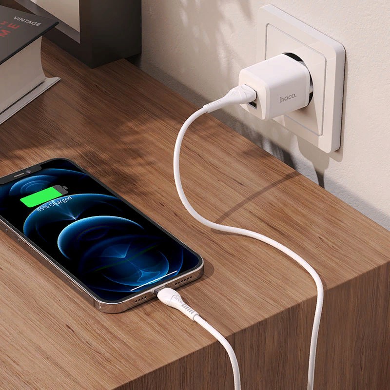 Адаптер питания Hoco N8 Briar dual port charger с кабелем Lightning (2USB: 5V max 2.4A) Белый