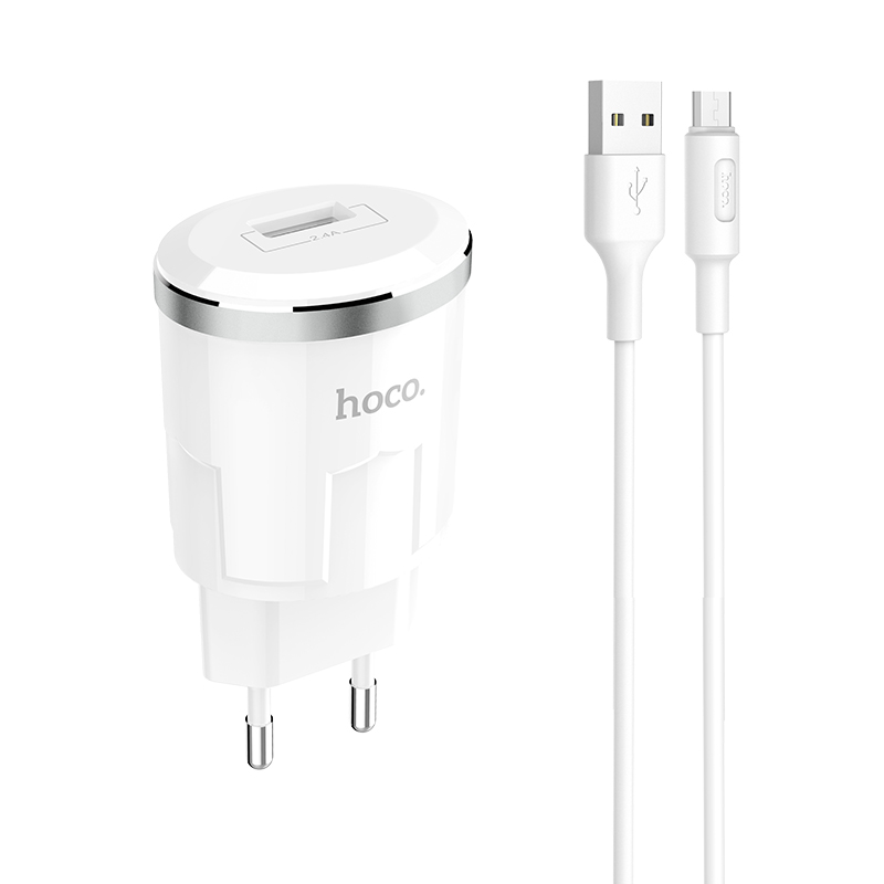 Адаптер питания Hoco C37A Thunder power single port charger с кабелем MicroUSB (USB: 5V max 2.4A) Белый