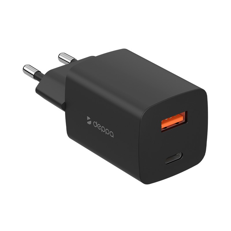 Адаптер питания Deppa USB-A + Type-C Power Delivery/ QC3.0 GAN 45Вт D-11436 (5В/ 3А, 9В/ 2А) Черный