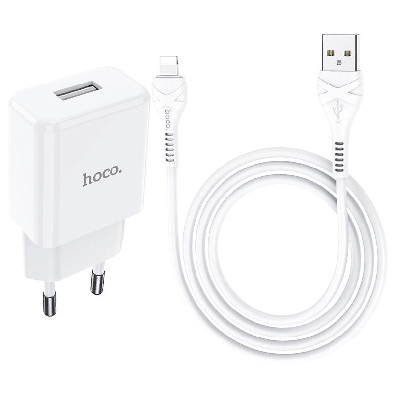 Адаптер питания Hoco N9 Especial single port charger с кабелем Lightning (USB: 5V max 2.1A) Белый