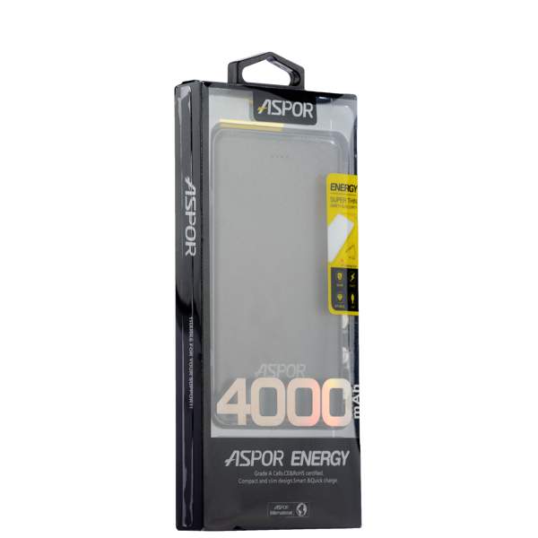 Аккумулятор внешний универсальный Aspor (A371) 4000 mAh (5V-USB 1.0A+microUSB 1.0A) черный