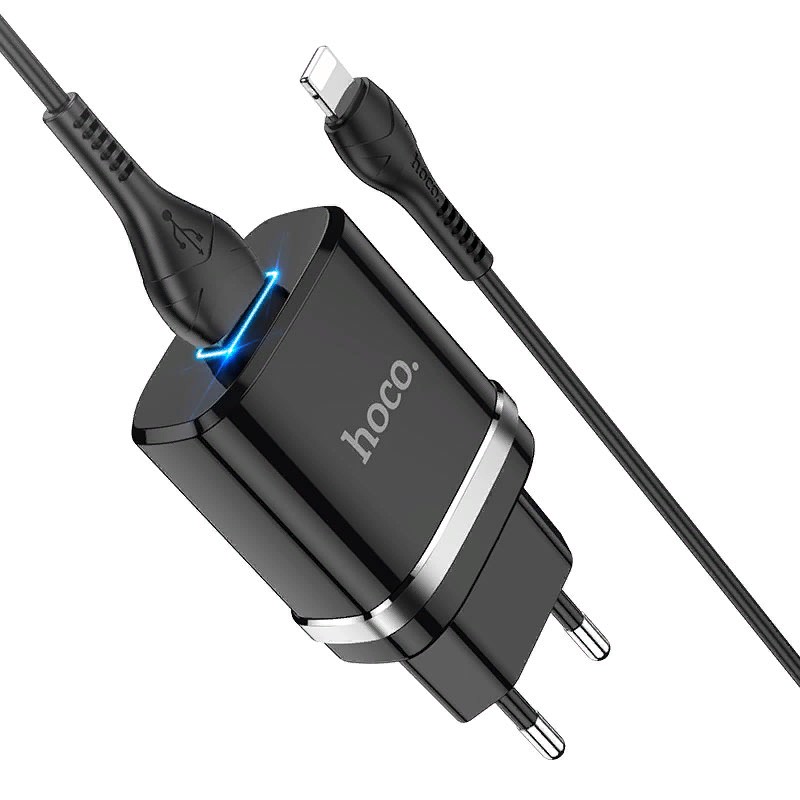 Адаптер питания Hoco N1 Ardent single port charger с кабелем Lightning (USB: 5V max 2.4A) Черный