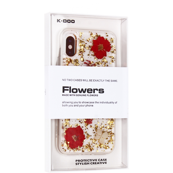 Чехол-накладка силиконовая KZDOO Flowers TPU+Dried Flowers+Lucite для Iphone XR (6.1") Красная