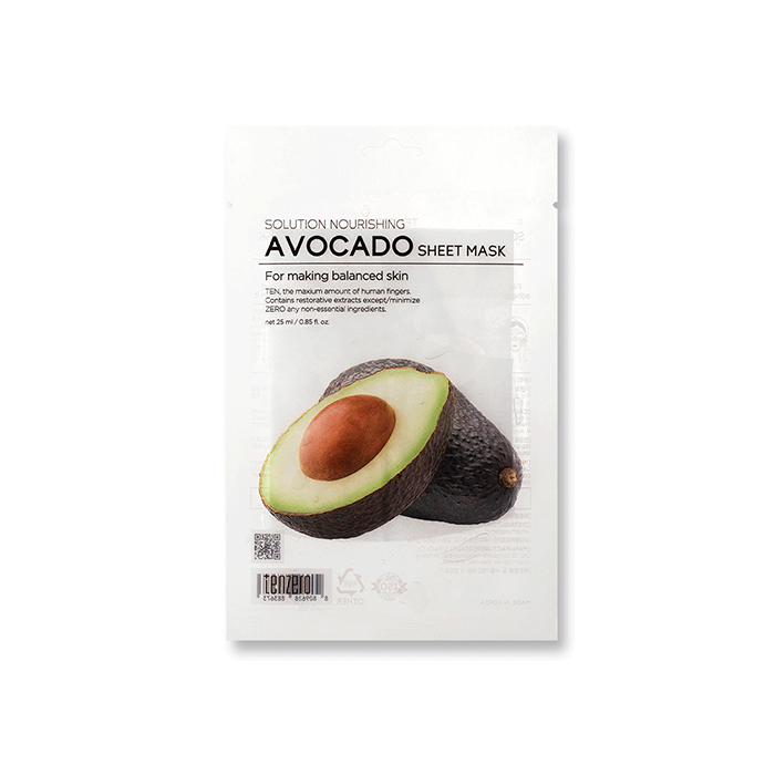 TENZERO SOLUTION NOURISHING AVOCADO SHEET MASK Питательная тканевая маска для лица с экстрактом авокадо 25мл