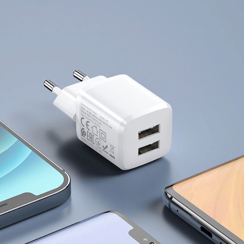 Адаптер питания Hoco N8 Briar dual port charger Apple&Android (2USB: 5V max 2.4A) Белый