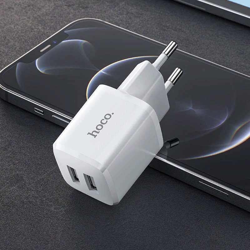 Адаптер питания Hoco N8 Briar dual port charger Apple&Android (2USB: 5V max 2.4A) Белый