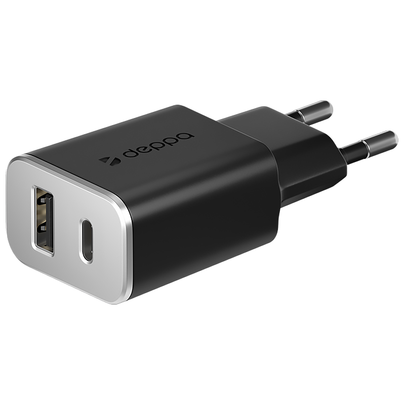 Адаптер питания Deppa Quick Charge 3.0 D-11393 18Вт (USB + Type-C) Черный