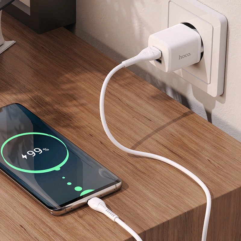 Адаптер питания Hoco N8 Briar dual port charger с кабелем MicroUSB (2USB: 5V max 2.4A) Белый