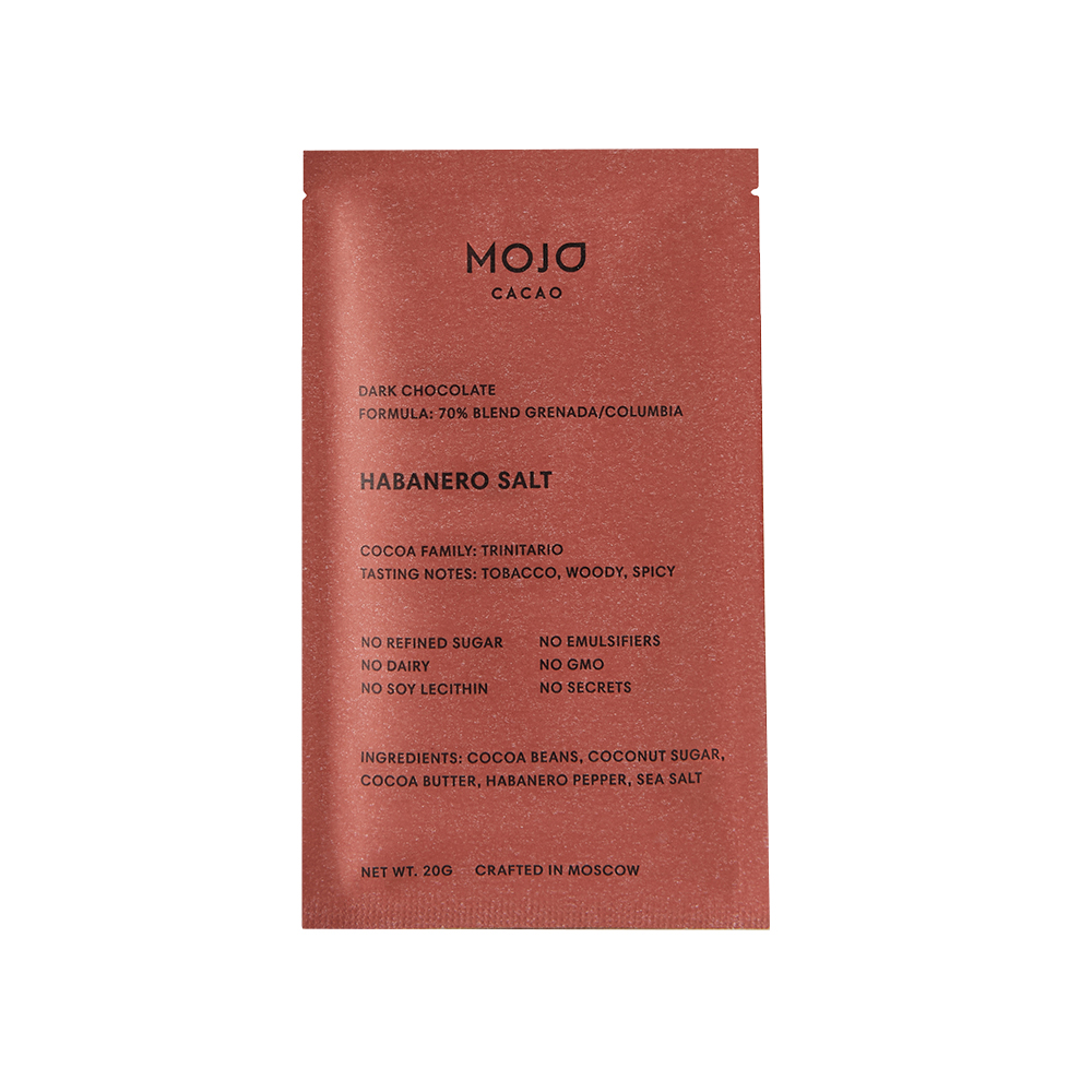 Шоколад горький "С перцем Habanero и морской солью", 70% какао Mojo Cacao 20 г