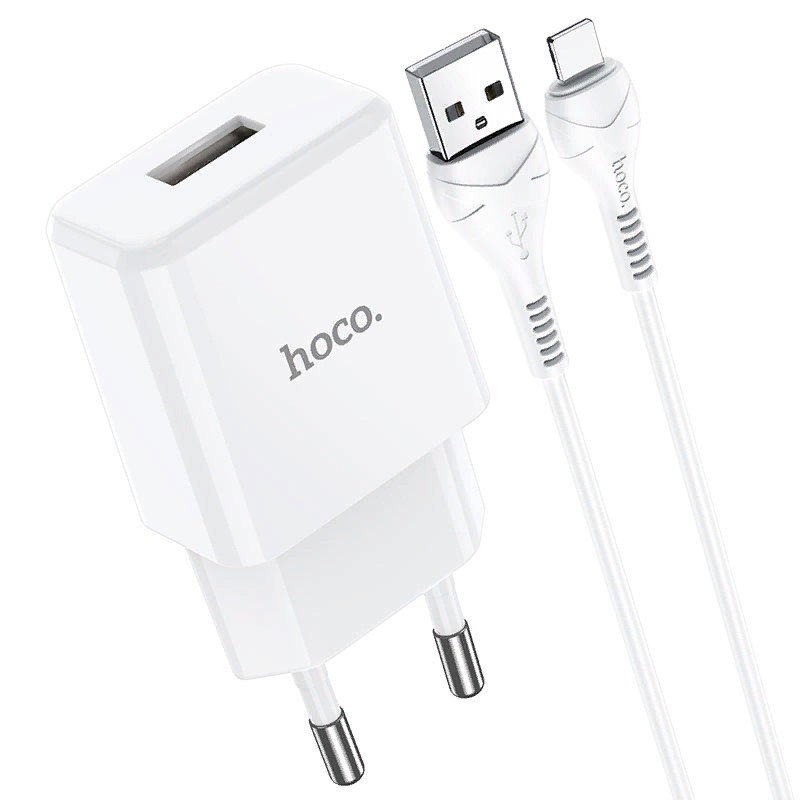 Адаптер питания Hoco N9 Especial single port charger с кабелем Lightning (USB: 5V max 2.1A) Белый