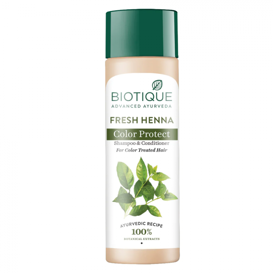 Biotique Fresh Henna Colour Protect Shampoo with Conditioner  Шампунь-кондиционер для волос "Защита цвета" с листьями хны 120мл