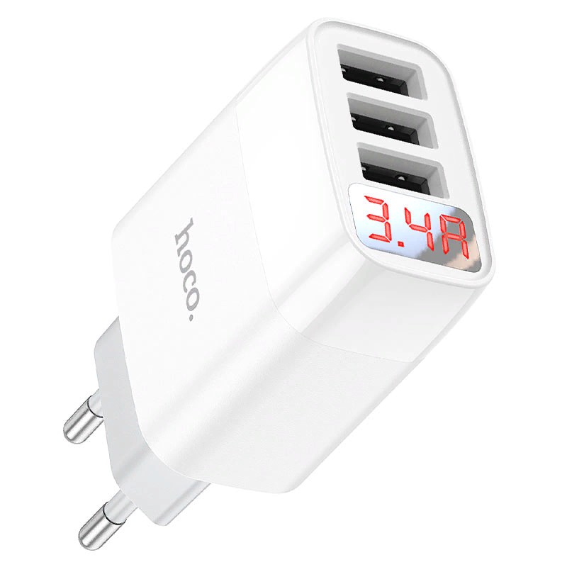 Адаптер питания Hoco C93A Easy charge 3-port digital display charger (3USB: 5V max 3.4A) Белый