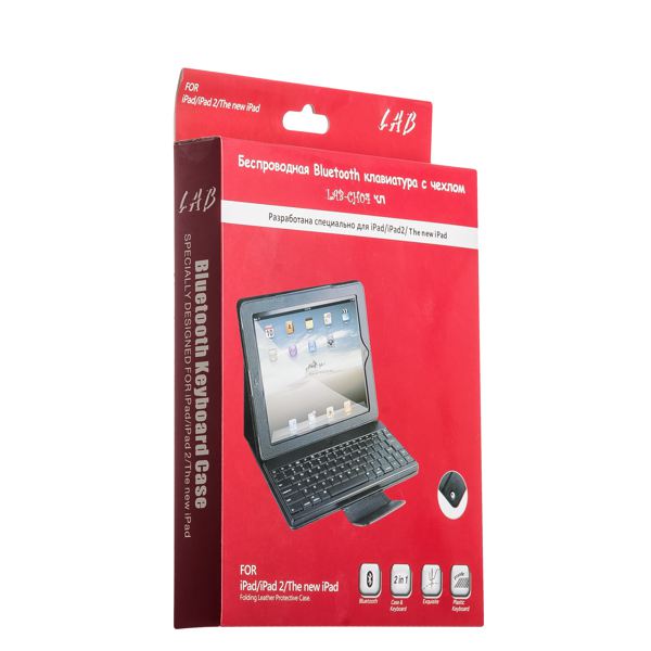 Чехол&клавиатура LAB для iPad 4/ 3/ 2 Bluetooth Keyboard Leather Case (РУС-ENG) с рифленой поверхностью Черный