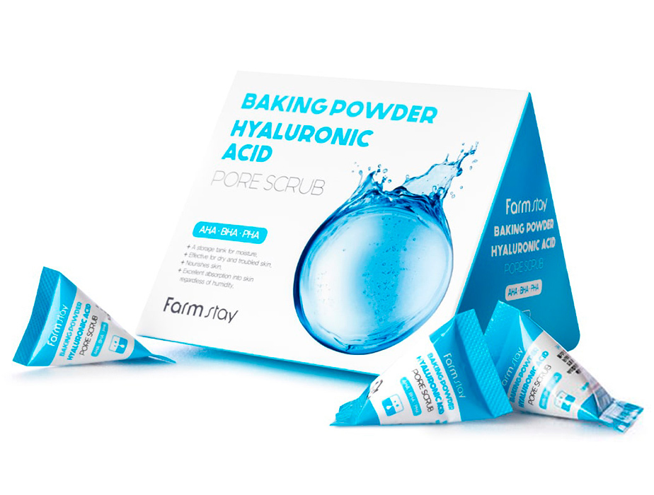 Скраб в пирамидках для очищения пор с содой и гиалуроновой кислотой Baking Powder Hyaluronic Acid Pore Scrub FarmStay 