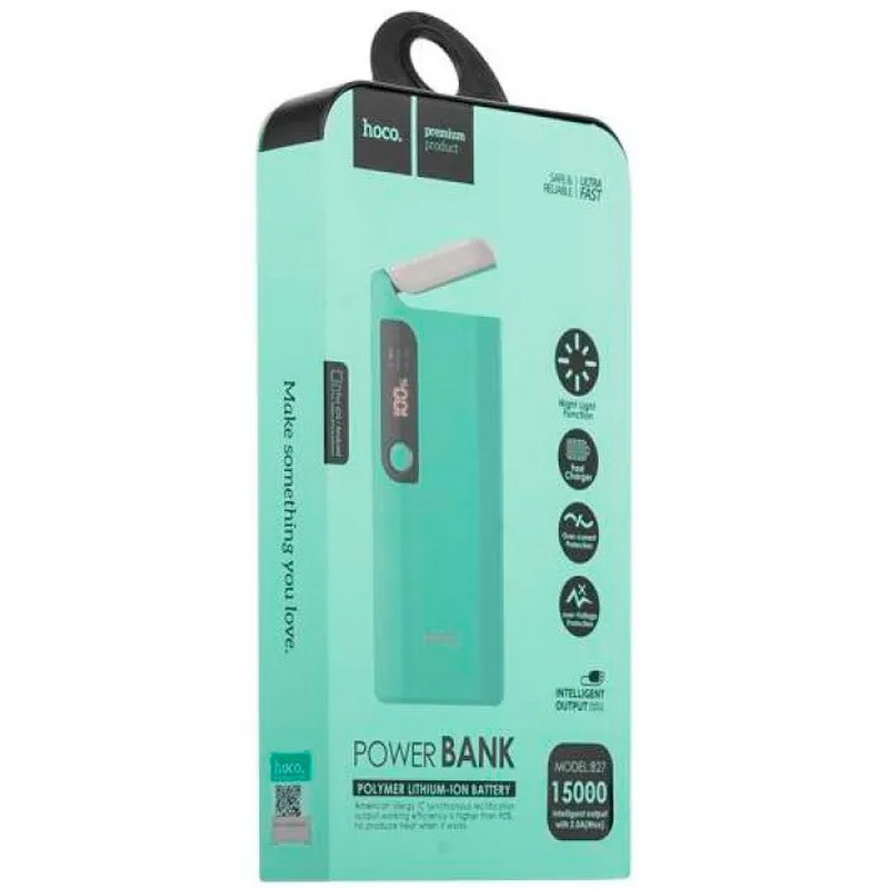 Аккумулятор внешний универсальный Hoco B27-15000 mAh Pusi Power Bank (2USB: 5V-2.0A) Голубой