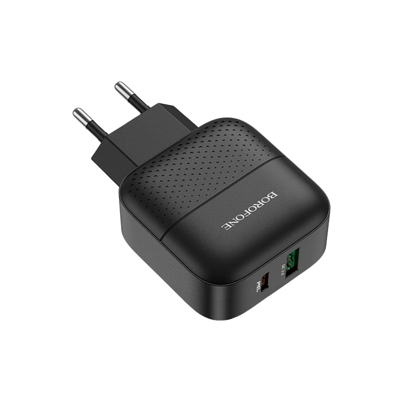 Адаптер питания BOROFONE BA46A Premium PD+QC 3.0 fast Charger (USB: 5V max 3.0A/ 18Вт) Черный