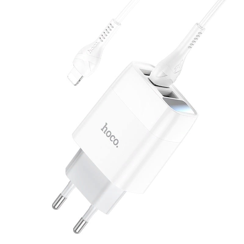 Адаптер питания Hoco C93A Easy charge 3-port digital display charger с кабелем Lightning (3USB: 5V max 3.4A) Белый