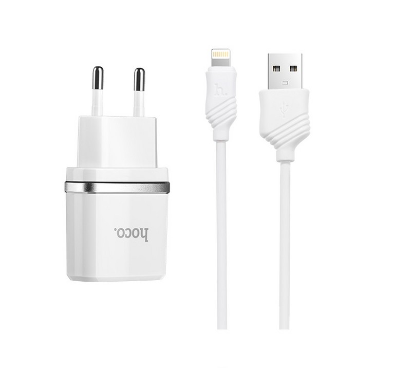 Адаптер питания Hoco C11 Smart single USB charger set + Cable lightning (USB: 5V max 1.0A) Белый