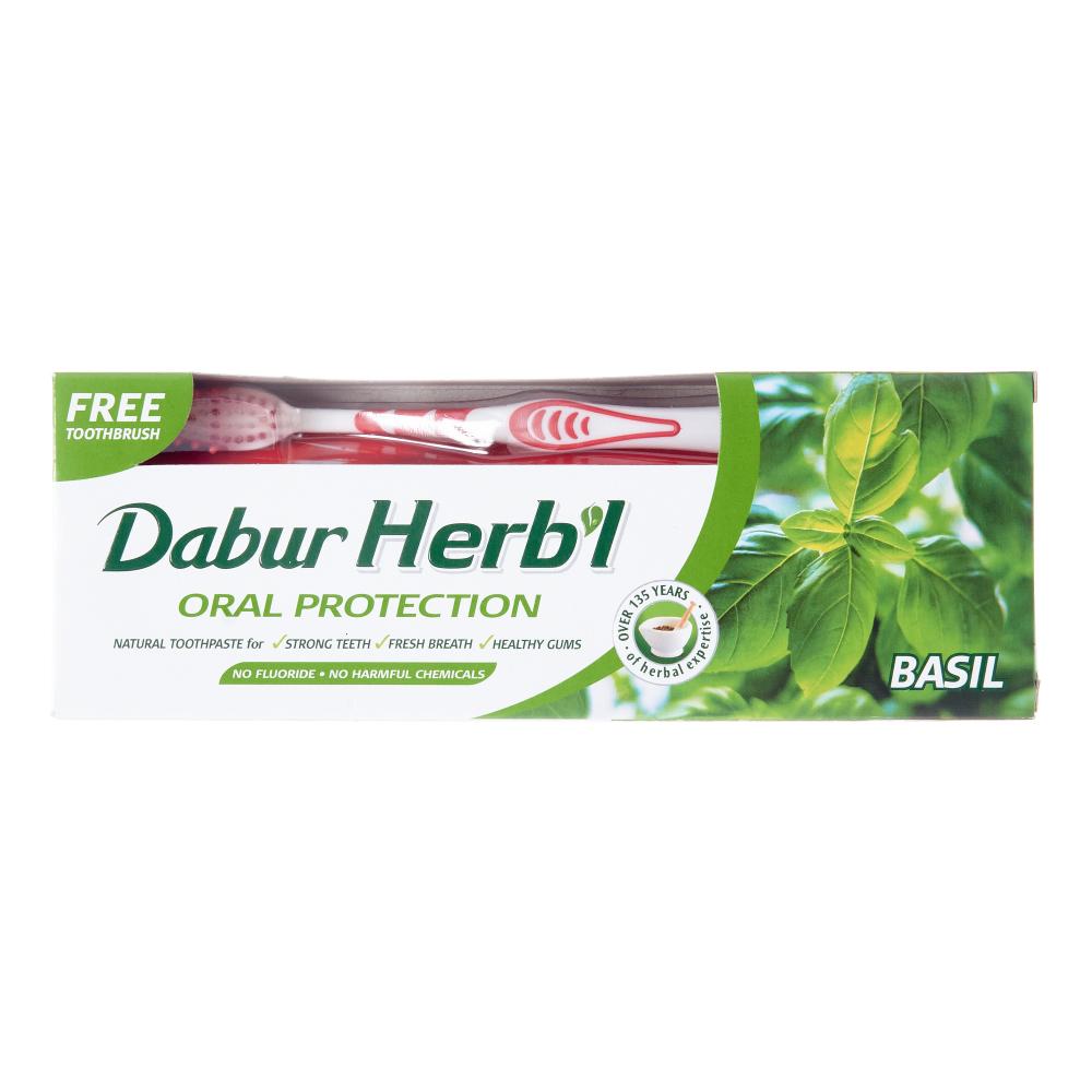 Dabur Зубная паста базилик в комплекте с зубной щеткой 150г