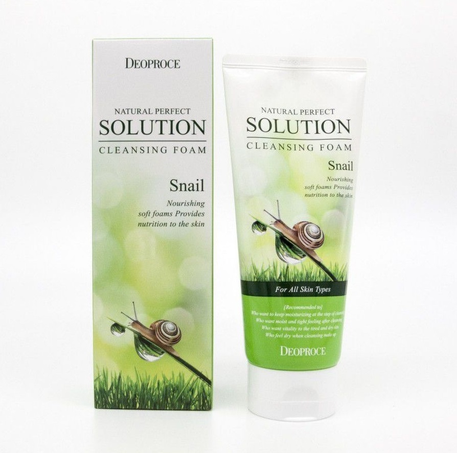 DEOPROCE NATURAL PERPECT SOLUTION CLEANSING FOAM SNAIL Пенка для умывания с муцином улитки