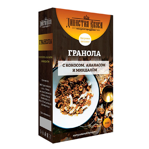 Гранола с кокосом, ананасом и миндалем Династия Вкуса 210 г